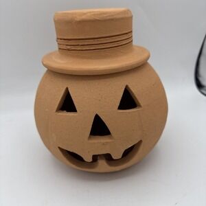 Pottery Terracotta Jack O Lantern Pumpkin Halloween with Hat